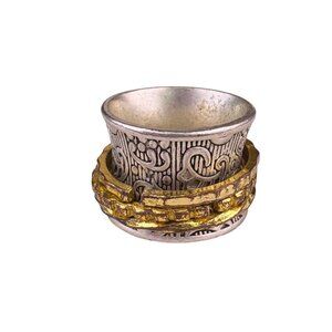 Two-Tone Bali Style Wide Ring Pagan Design Various Metal Size 9 Vintage Look